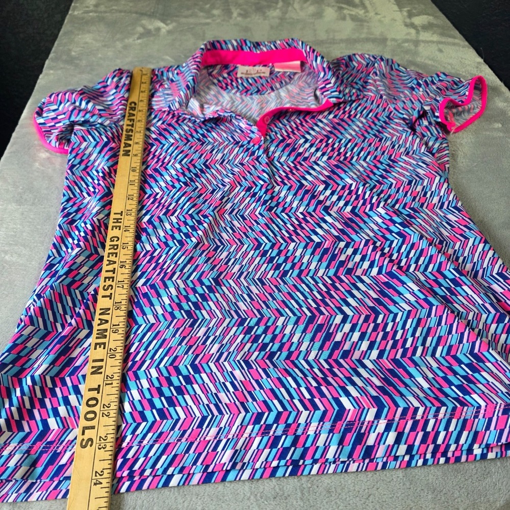 EP Pro Tour Tech Top Womens SZ Lg Casual Short Sleeve Golf Polo Shirt Pink/Blue - Picture 4 of 5
